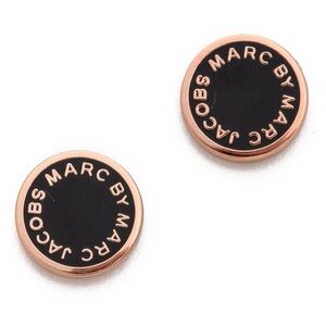 NWT Marc Jacobs Logo Disc Stud Earrings Rose Gold and Black